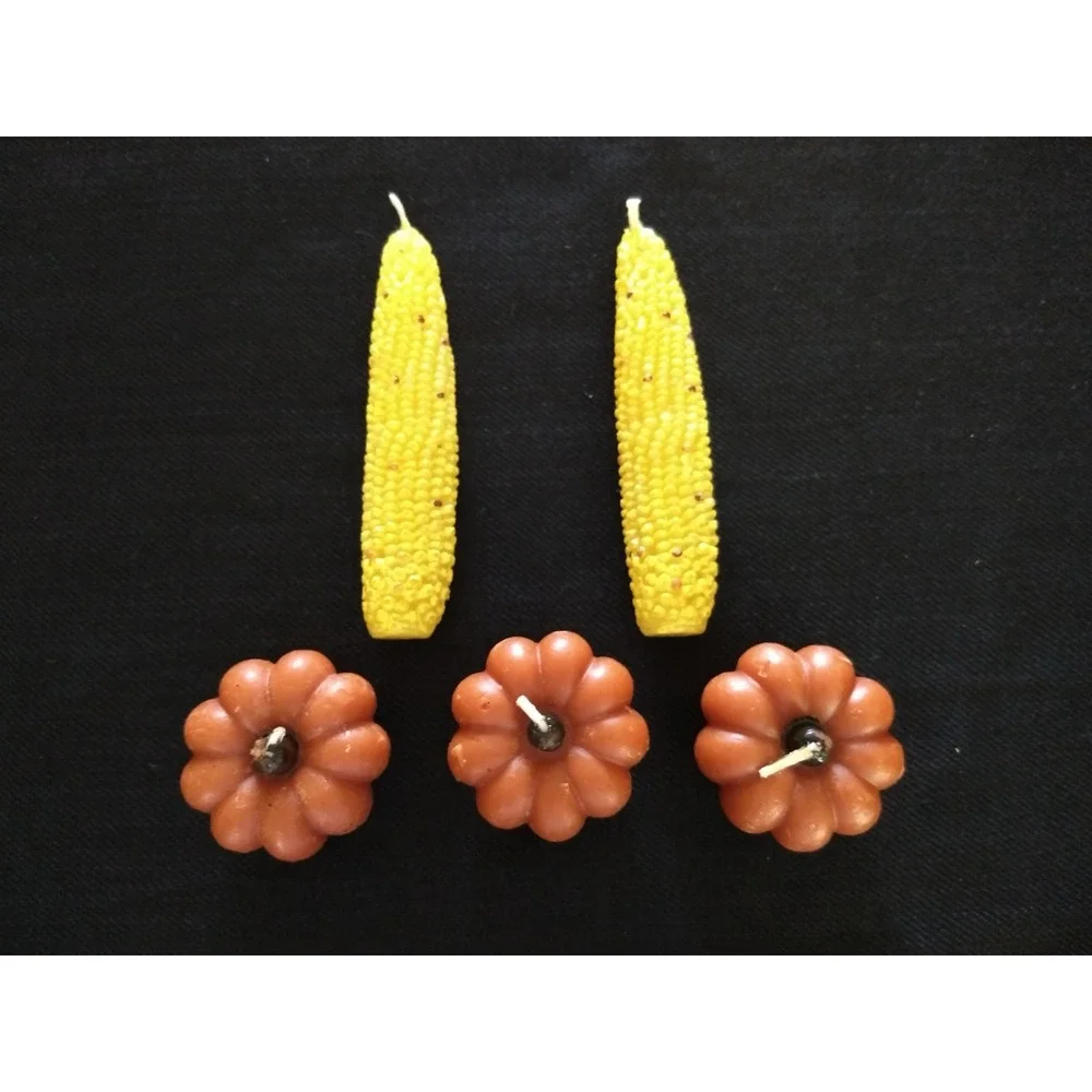Thanksgiving Corn Cob & Mini‎ Pumpkin Candles Lot/5 Decorative Yellow Orange New